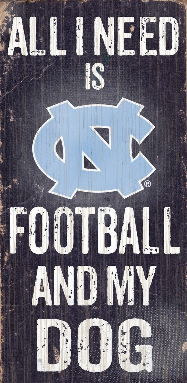 North Carolina Tar Heels Wood Sign - Football and Dog 6"x12"