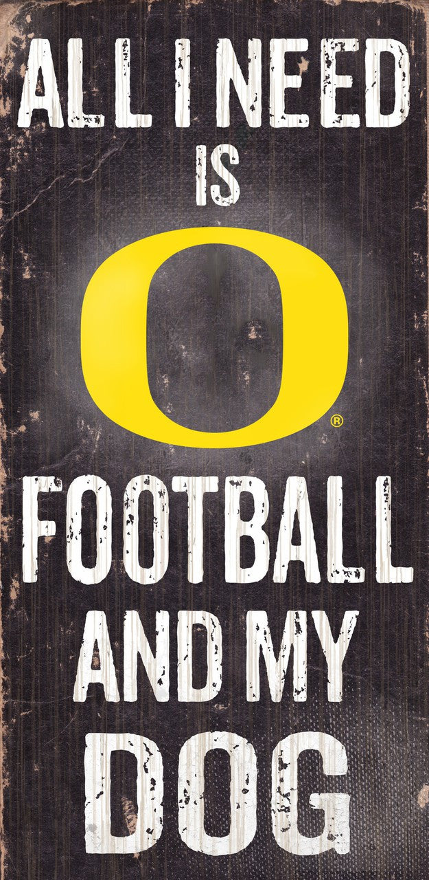 Letrero de madera de los Oregon Ducks: fútbol y perro, 6 x 12 pulgadas