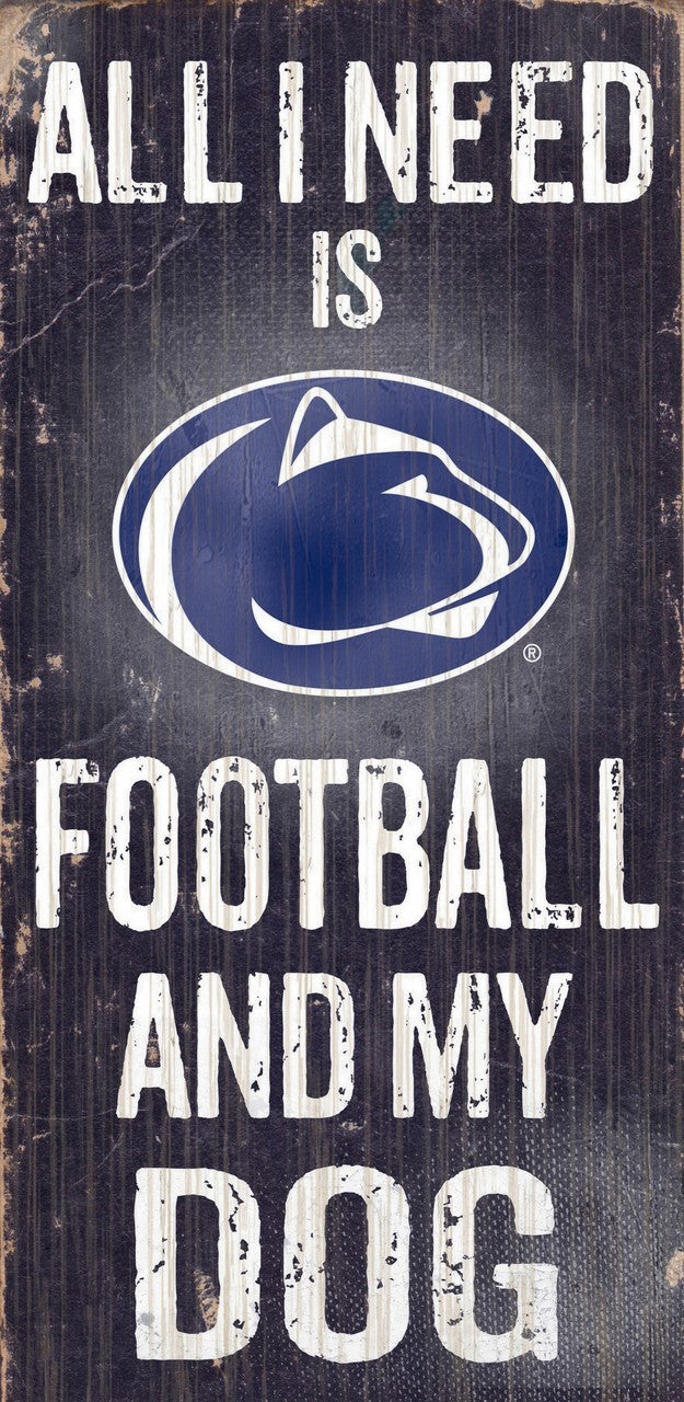 Letrero de madera de Penn State Nittany Lions: fútbol y perro, 6" x 12"