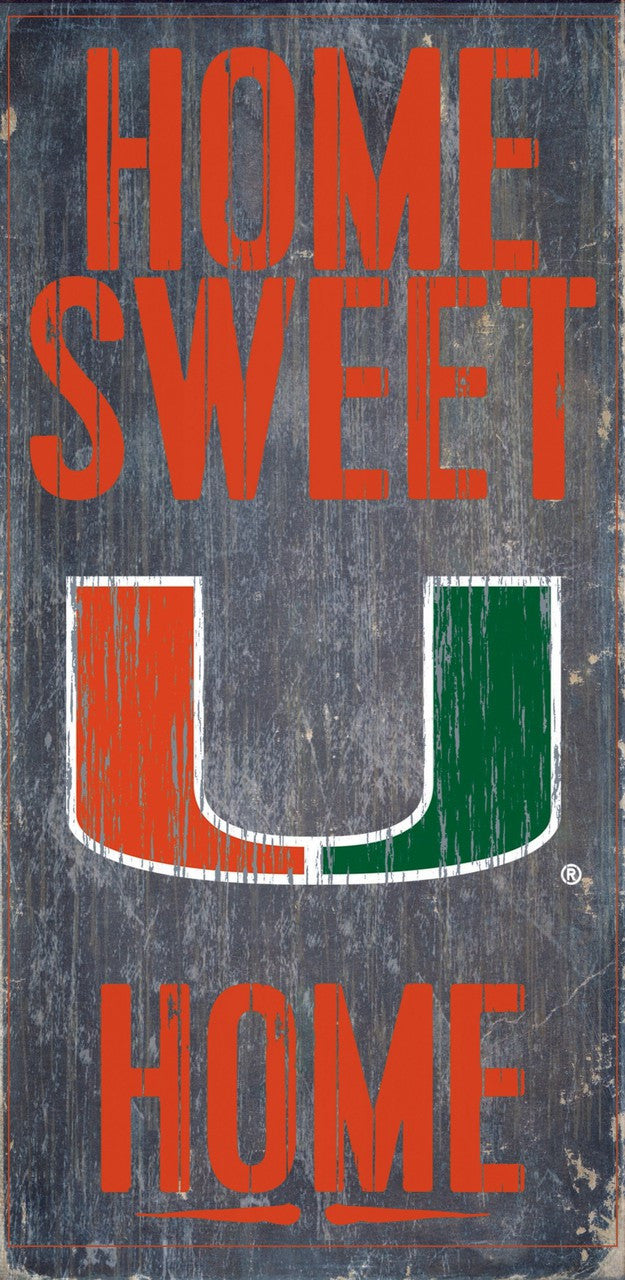 Letrero de madera de los Miami Hurricanes: Hogar, dulce hogar, 6" x 12"