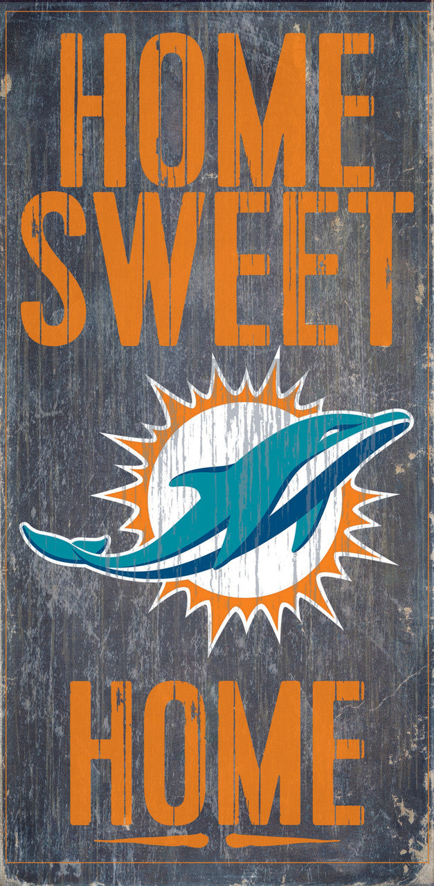 Letrero de madera de los Miami Dolphins: Hogar, dulce hogar, 6" x 12"