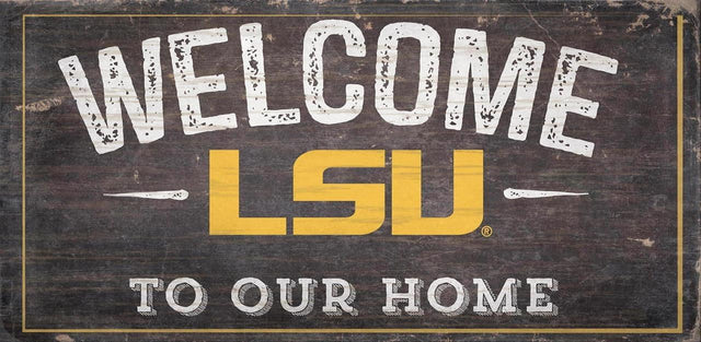 Letrero de madera de los Tigres de LSU de 6 x 12 pulgadas con el texto "Bienvenidos a nuestro diseño de hogar"