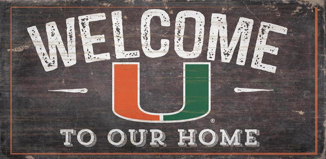 Letrero de madera de 6 x 12 de los Miami Hurricanes: Bienvenidos a nuestro diseño de hogar