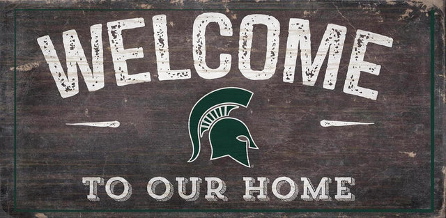 Letrero de madera de 6 x 12 de los Spartans de Michigan State con el texto "Bienvenidos a nuestro diseño de hogar"