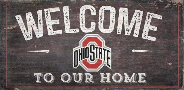 Letrero de madera de 6 x 12 de Ohio State Buckeyes con el texto "Bienvenidos a nuestro diseño de hogar"