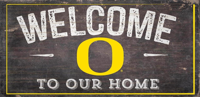 Letrero de madera de Oregon Ducks de 6 x 12 pulgadas con el texto "Bienvenido a nuestro diseño para el hogar"