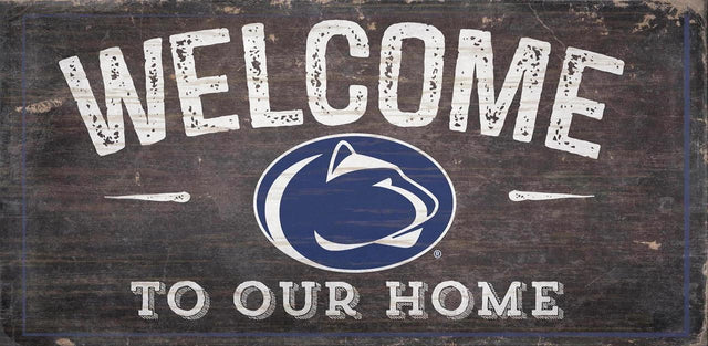 Letrero de madera de 6 x 12 de los Penn State Nittany Lions con el texto "Bienvenidos a nuestro diseño para el hogar"