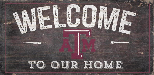 Letrero de madera de 6 x 12 de Texas A&amp;M Aggies con el lema "Bienvenidos a nuestro hogar"