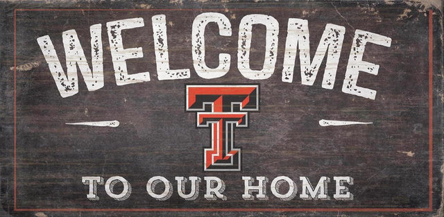 Letrero de madera de los Texas Tech Red Raiders de 6 x 12 pulgadas con el texto "Bienvenidos a nuestro diseño para el hogar"