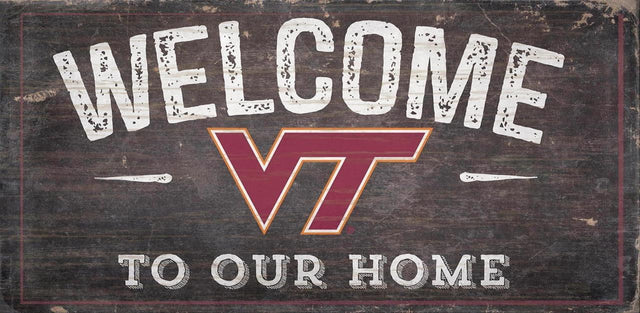 Letrero de madera de 6 x 12 de Virginia Tech Hokies con el texto "Bienvenidos a nuestro diseño de hogar"