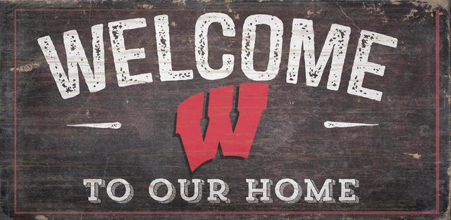 Letrero de madera de Wisconsin Badgers de 6 x 12 pulgadas con el texto "Bienvenidos a nuestro diseño de hogar"