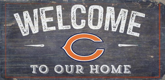 Letrero de madera de los Chicago Bears de 6 x 12 pulgadas con el texto "Bienvenidos a nuestro diseño para el hogar"