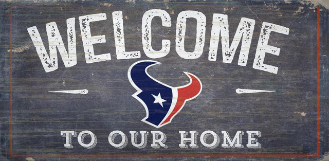 Letrero de madera de los Houston Texans de 6 x 12 pulgadas con el texto "Bienvenidos a nuestro diseño de hogar"