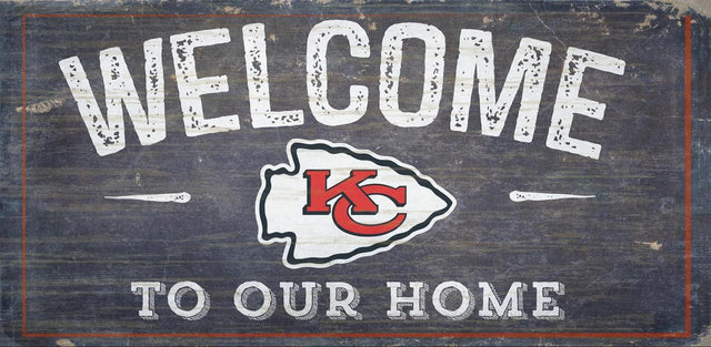 Letrero de madera de los Kansas City Chiefs de 6 x 12 pulgadas. Bienvenido a nuestro diseño de hogar