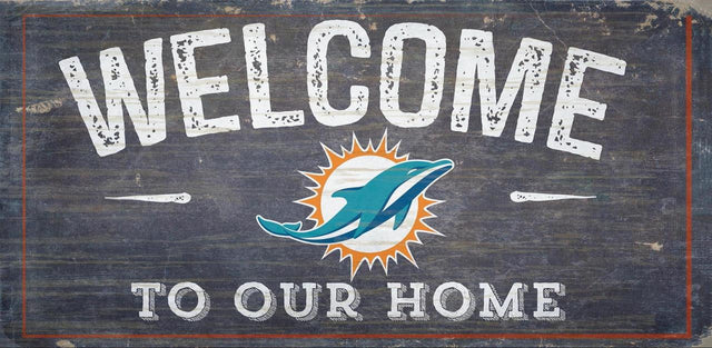 Letrero de madera de los Miami Dolphins de 6 x 12 pulgadas. Bienvenidos a nuestro diseño de hogar