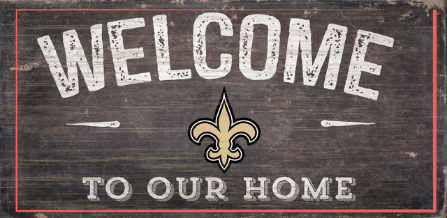 Letrero de madera de los New Orleans Saints de 6 x 12 pulgadas con el texto "Bienvenidos a nuestro diseño para el hogar"