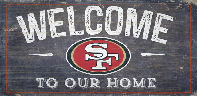 Letrero de madera de los San Francisco 49ers de 6 x 12 pulgadas con el texto "Bienvenidos a nuestro diseño de hogar"