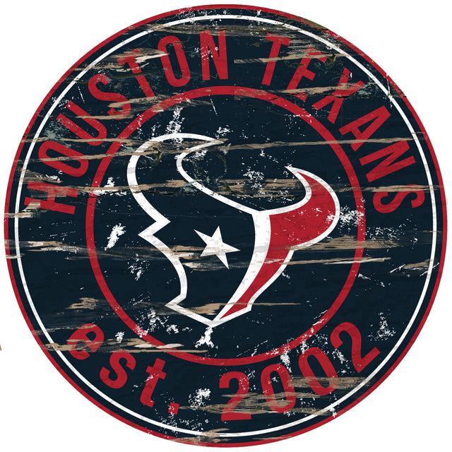 Letrero de madera de los Houston Texans, redondo, 24"