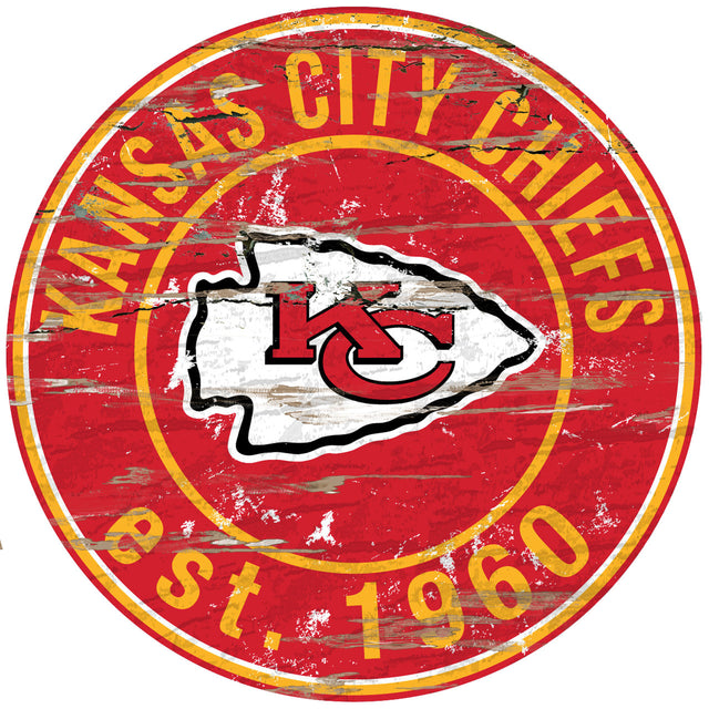 Letrero de madera de los Kansas City Chiefs, redondo, 24"