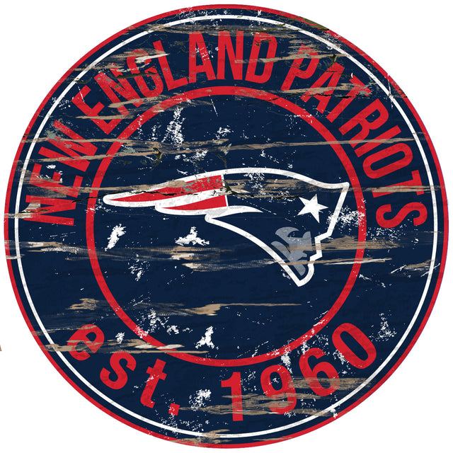 Letrero de madera de los New England Patriots, redondo, 24"