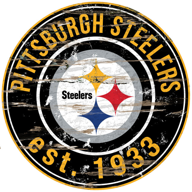 Letrero de madera de los Pittsburgh Steelers, redondo, 24"