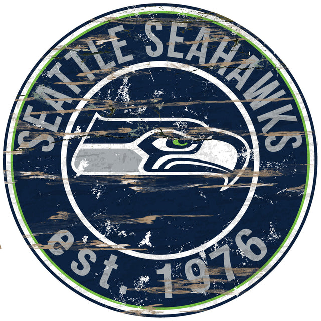 Letrero de madera de los Seattle Seahawks, redondo, 24"