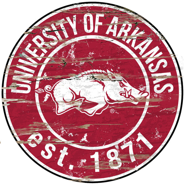 Letrero de madera de Arkansas Razorbacks, redondo, 24"