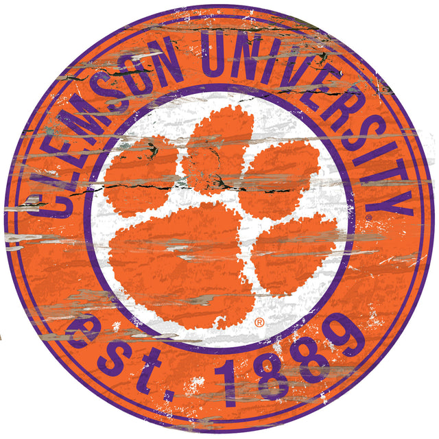 Letrero de madera de los Clemson Tigers, redondo, 24"