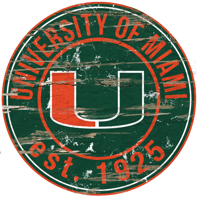 Letrero de madera de los Miami Hurricanes, redondo, 24"