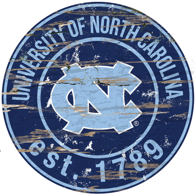 Letrero de madera de los Tar Heels de Carolina del Norte, redondo, 24"