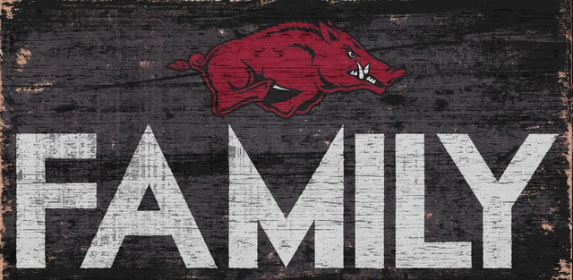 Letrero de madera de 12 x 6 de Arkansas Razorbacks con diseño familiar