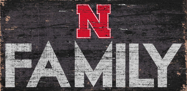 Letrero de madera de 12 x 6 de los Nebraska Cornhuskers con diseño familiar