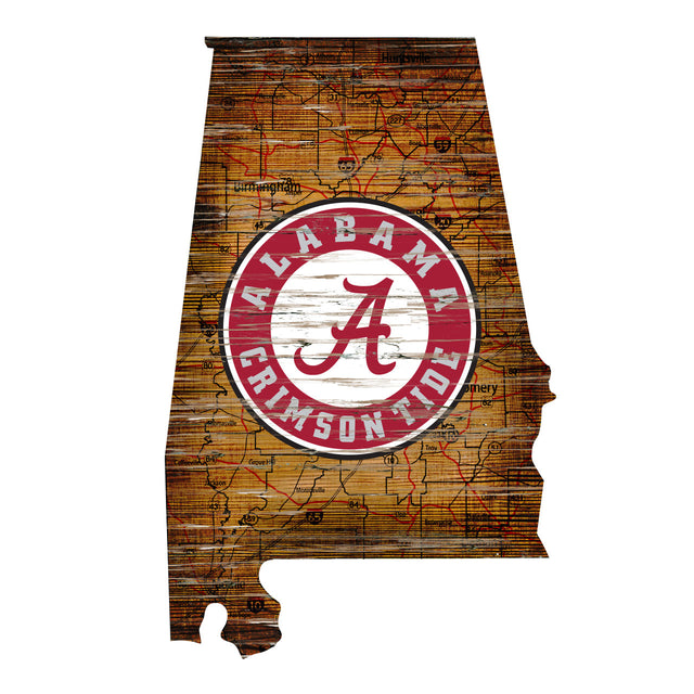 Letrero de madera de 24" con el lema Alabama Crimson Tide, diseño de arte de pared estatal