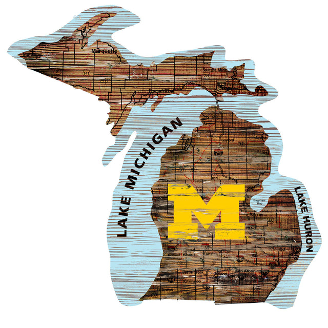 Letrero de madera de los Wolverines de Michigan: arte mural estatal