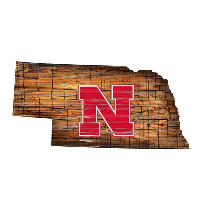 Letrero de madera de 24" de los Nebraska Cornhuskers, diseño de arte de pared estatal