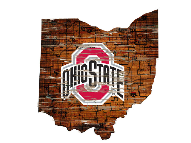 Letrero de madera de 24" de los Ohio State Buckeyes, diseño de arte de pared estatal