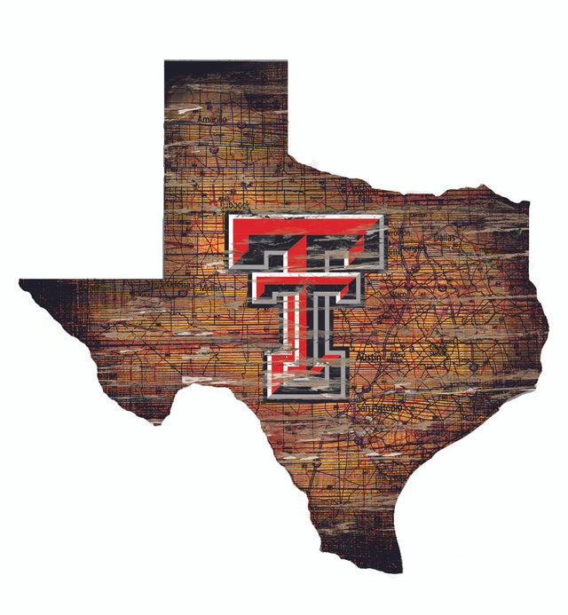 Letrero de madera de los Texas Tech Red Raiders: arte mural estatal