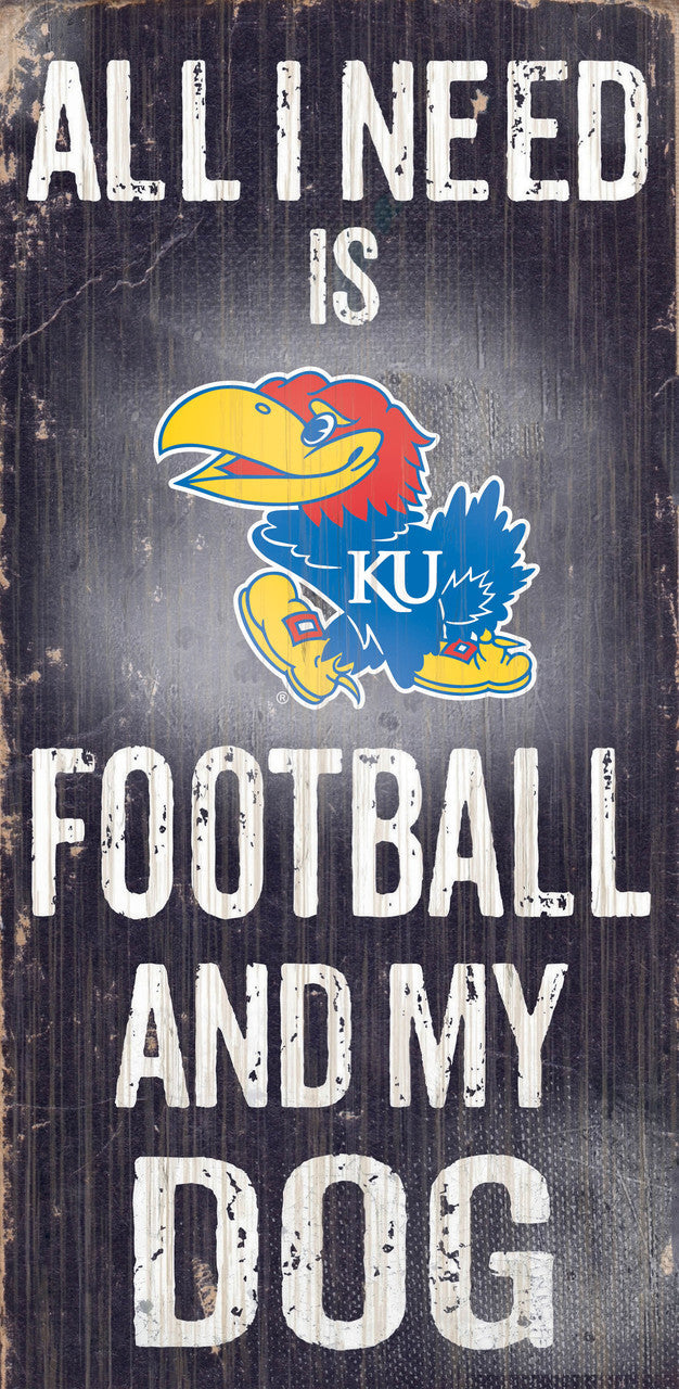 Kansas Jayhawks Wood Sign - Football and Dog 6x12