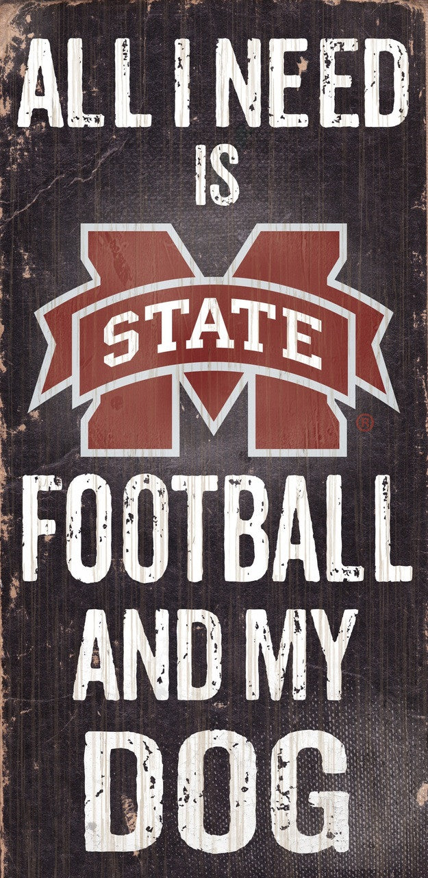 Mississippi State Bulldogs Wood Sign - Football and Dog 6x12