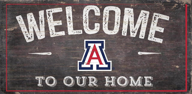 Letrero de madera de Arizona Wildcats de 6 x 12 pulgadas con el texto "Bienvenidos a nuestro diseño de hogar"