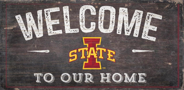 Letrero de madera de 6 x 12 de Iowa State Cyclones con diseño de bienvenida a nuestro hogar