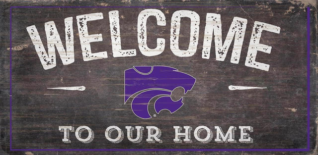 Letrero de madera de 6 x 12 de Kansas State Wildcats con el texto "Bienvenidos a nuestro diseño de hogar"