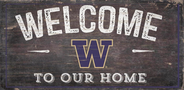 Letrero de madera de Washington Huskies de 6 x 12 pulgadas con el texto "Bienvenido a nuestro diseño de hogar"