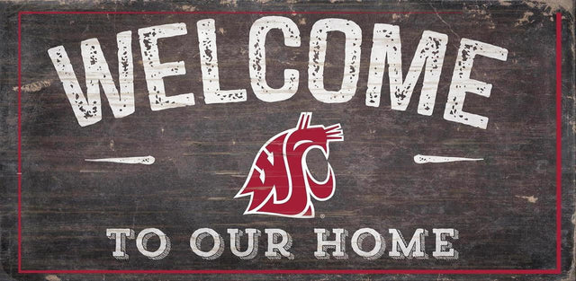 Letrero de madera de 6 x 12 de los Washington State Cougars con el texto "Bienvenidos a nuestro diseño de hogar"