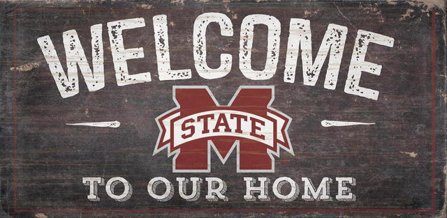 Letrero de madera de 6 x 12 de Mississippi State Bulldogs con el texto "Bienvenidos a nuestro diseño de hogar"