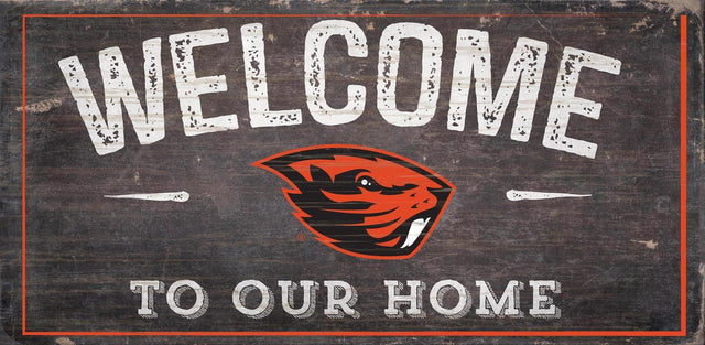 Letrero de madera de 6 x 12 de Oregon State Beavers con el texto "Bienvenidos a nuestro diseño de hogar"