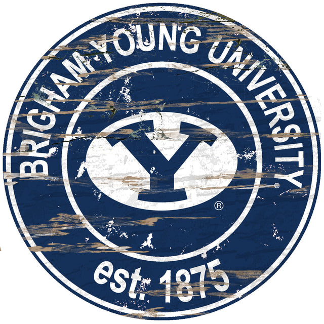 BYU Cougars 木质标牌 - 24 英寸圆形