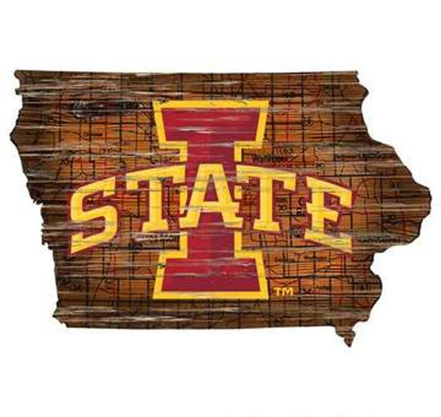 Iowa State Cyclones Sign Wood 24" State Wall Art Design