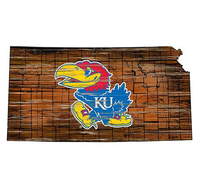 Letrero de madera de 24" de los Kansas Jayhawks, diseño de arte de pared estatal