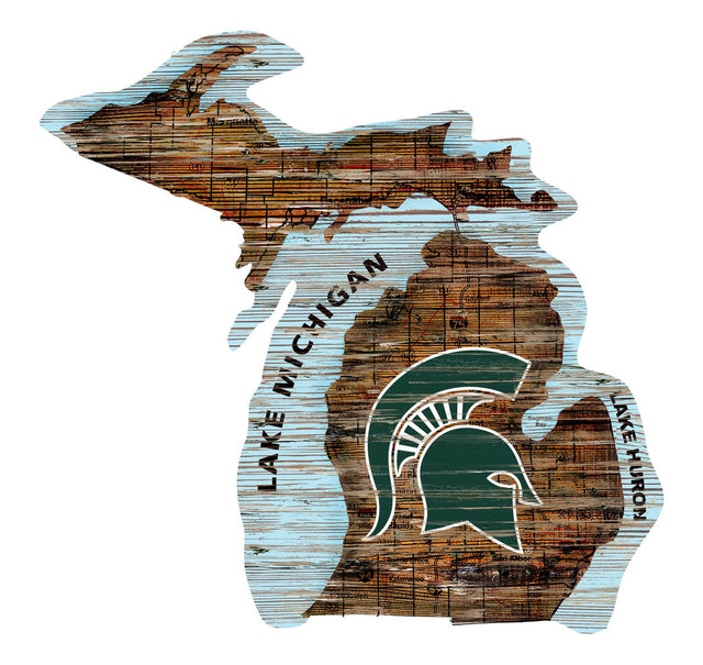 Letrero de madera de 24" de los Spartans del estado de Michigan, diseño de arte de pared estatal